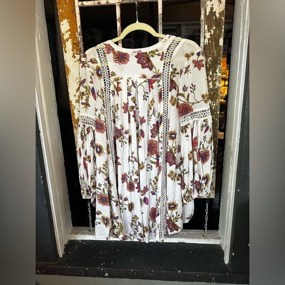 Free People Just the Two of Us Ivory Floral Printed Tunic Dress Sz XS Boho Flowy - Picture 5 of 7